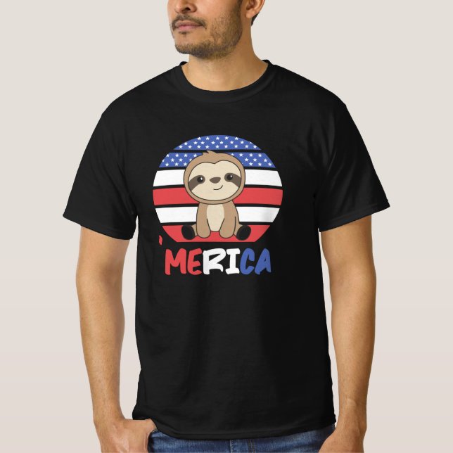 Camiseta Sloth Funny Sloth 4 De Julho Americano (Frente)