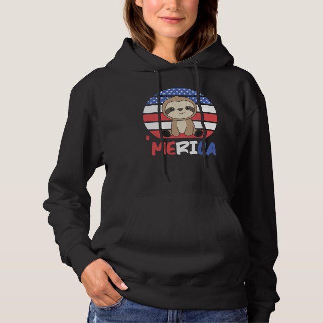 Camiseta Sloth Funny Sloth 4 De Julho Americano (Frente)
