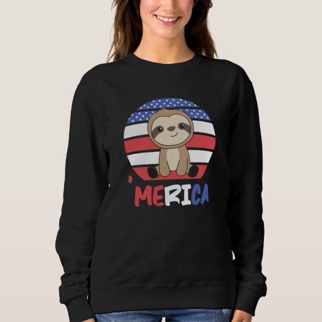 Camiseta Sloth Funny Sloth 4 De Julho Americano (Frente)