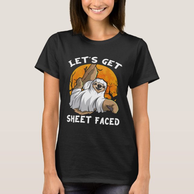 Camiseta Sloth Ghost Vamos Ficar com Folha Diante do Hallow (Frente)