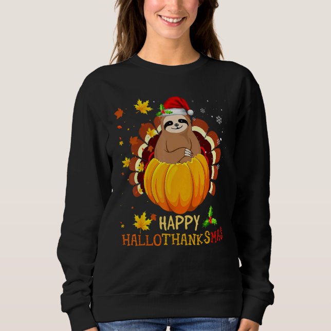 Camiseta Sloth Halloween And Merry Christmas Happy Hallotha (Frente)
