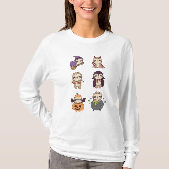 Camiseta Sloth Halloween Devil Pumpkin Vampire Costume (Frente)