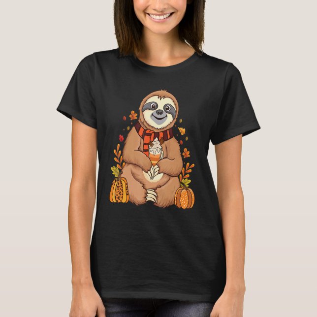 Camiseta Sloth holding pumpkin spice happy Fall Yall autumn (Frente)