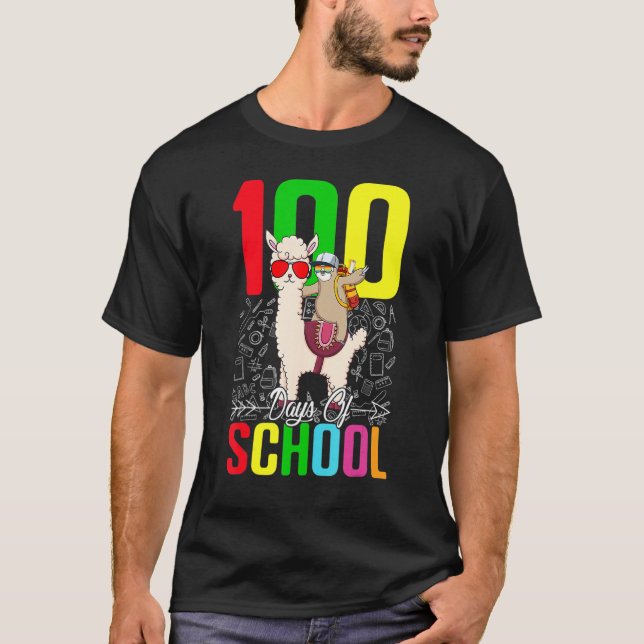 Camiseta Sloth Llama 100 Day Of School For Teacher Student  (Frente)