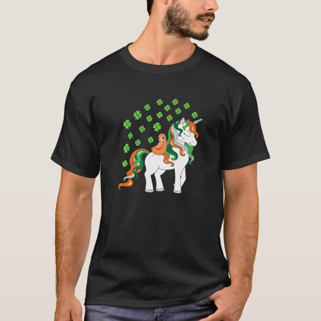 Camiseta Sloth Riding Unicorn Saint Patrick's Day Rainbow L (Frente)