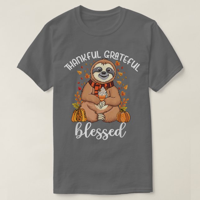 Camiseta Sloth segurando picha de abóbora feliz outono (Frente do Design)