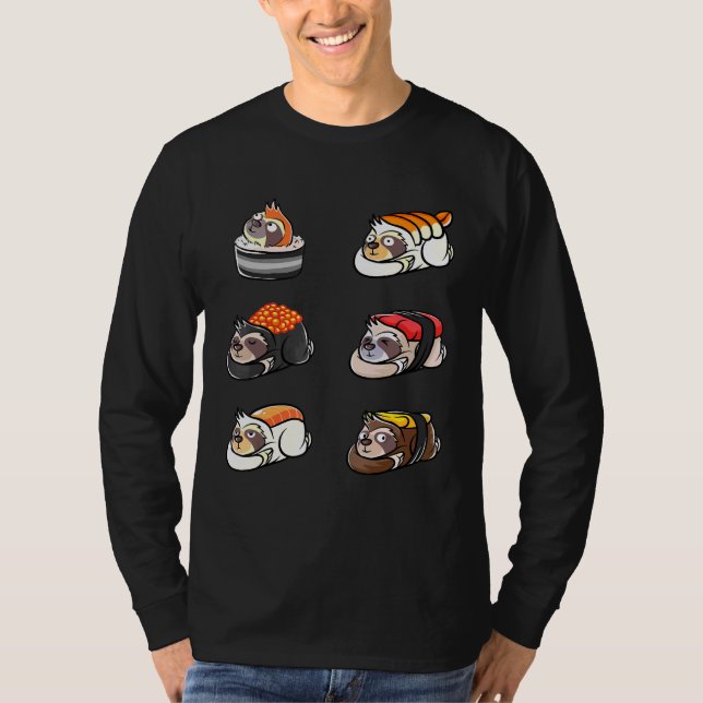 Camiseta Sloth Sushi Rolls Sonolento Movimento Lento Sushi  (Frente)
