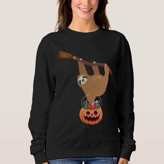 Camiseta Sloth Witch Broom Halloween Costume (Frente)