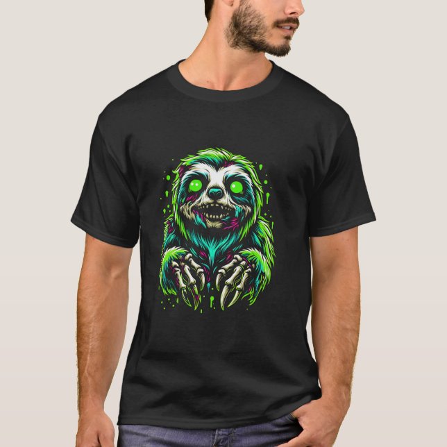 Camiseta Sloth Zombie Vibrant Halloween Graphic Horror Comi (Frente)