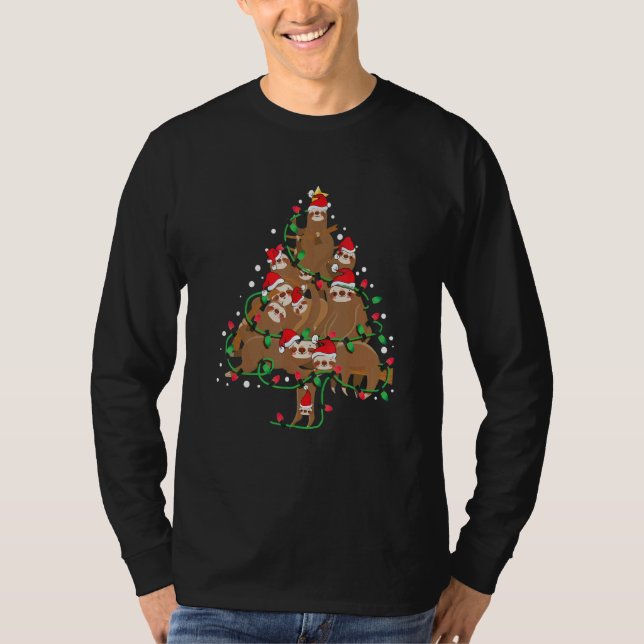 Camiseta Sloths Christmas Tree Cute Santa Hat Lights for Sl (Frente)