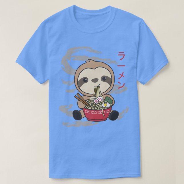 Camiseta Sloths Comem Comidas Ramen Kawaii Sloth2826 (Frente do Design)