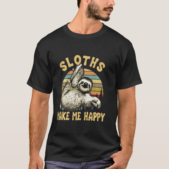 Camiseta Sloths Make Me Happy Sloths So Cute Long Sleeve (Frente)