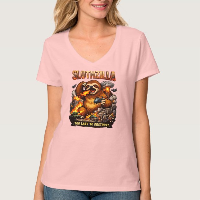 Camiseta Slothzilla Too Lazy to Destroy,Funny Kaiju Monster (Frente)