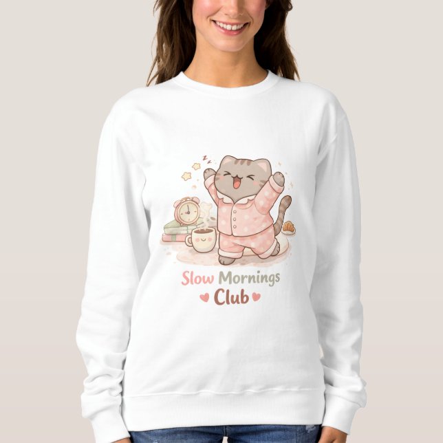 Camiseta Slow Morning Club Hygge Cute Kawaii Kitty Cat Warm (Frente)