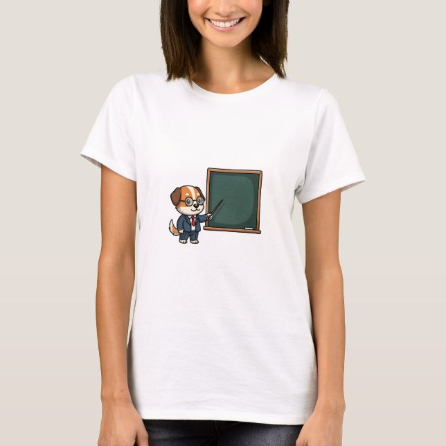 Camiseta Smart Dog Professor in Suit Pointing at Blackboard (Frente)