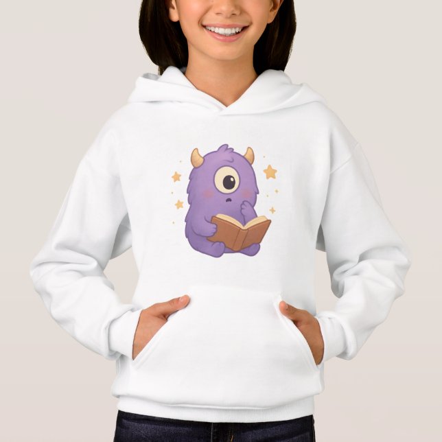 Camiseta Smart Reading Monster Kids Hoodie — Purple Book  (Frente)