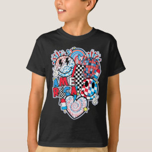 Camiseta Smile Face Heart American Flag Women 4th Of Ju