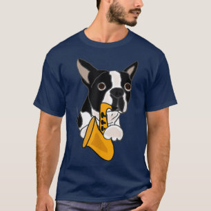 Camiseta Smileting Engraçado Boston Terrier Tocando Saofão