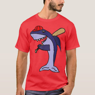 Camiseta Smiletodaytees Engraçado Tubarão Jogando Baseball