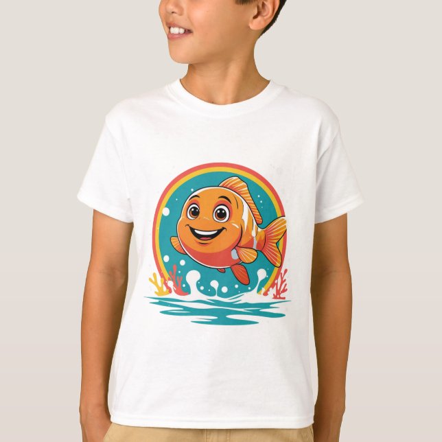 Camiseta Smiley Cartoon Clownfish – Fun Ocean Vibes Tee (Frente)