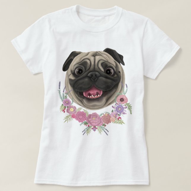 Camiseta Smiley Derpy Pug (Frente do Design)