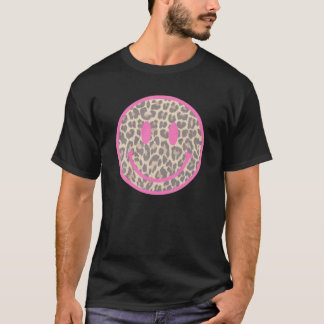 Camiseta Smiley face De Impressão Leopard Retro Vintage Ano