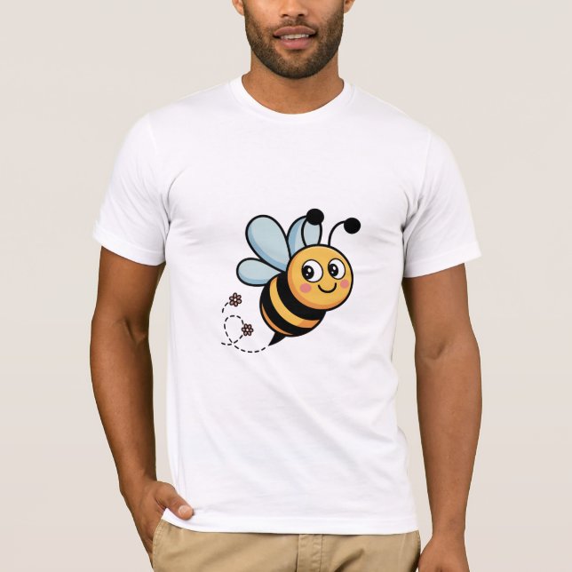 Camiseta Smiling Cartoon Bee with Flowers (Frente)
