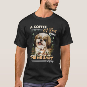 Camiseta Smiling Shih Tzu Amava Café Por Dia Mantém O G