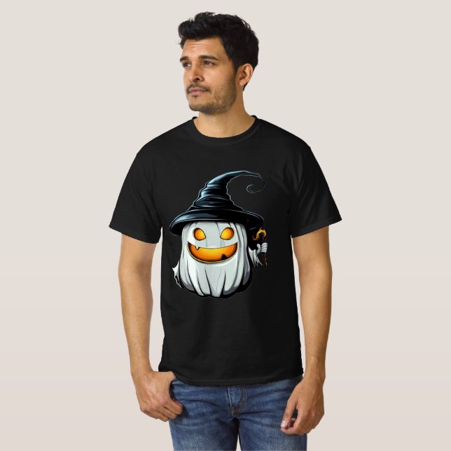 Camiseta Smiling White Pumpkin Witch Design (Frente Completa)