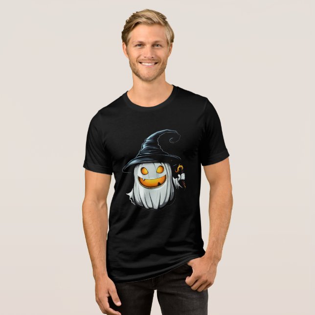 Camiseta Smiling White Pumpkin Witch Design (Frente Completa)
