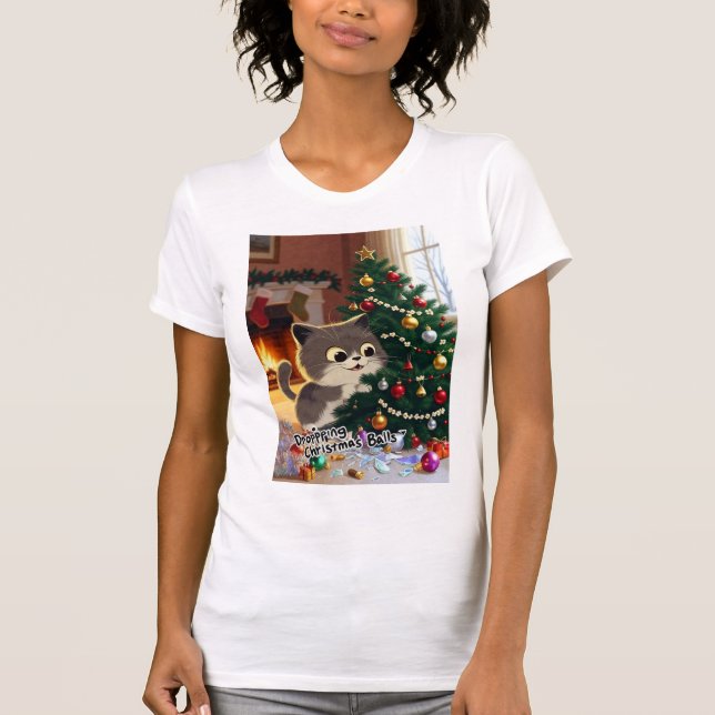 Camiseta Smirking Kitten Christmas Chaos 1 women's  (Frente)