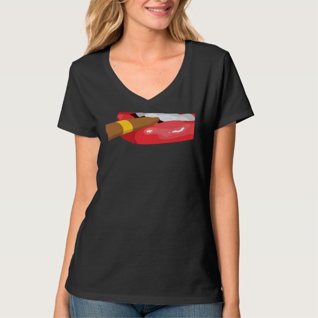 Camiseta Smoke Cuban Cigar Lit Lips Smoking Graphic (Frente)