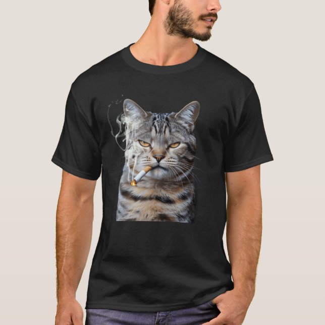 Camiseta Smoking Cat Cigarette Kitty Meme Generation Z Anim (Frente)