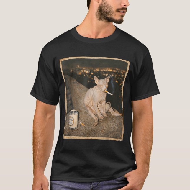 Camiseta Smoking Sphynx Cat Meme Funny (Frente)