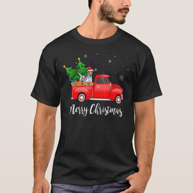 Camiseta Smooth Fox Terrier Caminhão Vermelho Árvore de Nat (Frente)
