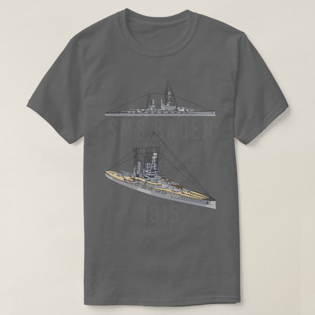 Camiseta SMS Baden German 1915 WW1 Battleship Diagrams Gift (Frente do Design)