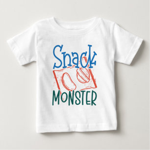 Camiseta Snack Monster Engraçado e bonito Bebê Branco
