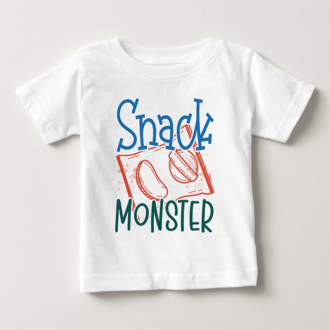 Camiseta Snack Monster Engraçado e bonito Bebê Branco (Frente)