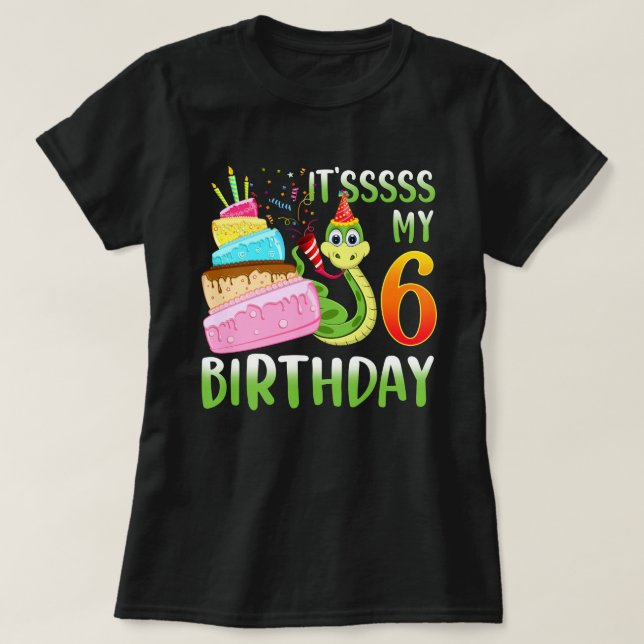 Camiseta Snake Birthday Party Kids 6th Reptile Supplies Dec (Frente do Design)