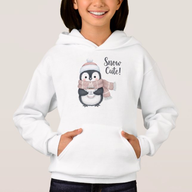 Camiseta "Snow Cute!" Pinguim de Inverno com Caneca de Caca (Frente)