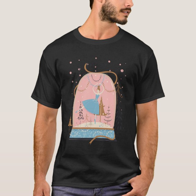 Camiseta Snow Globe Ballerina Balé Dancer Holid de Natal (Frente)