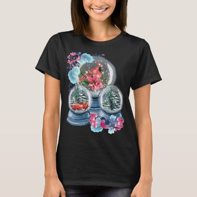 Camiseta Snow Globe Winter Snow Red Cardinho Bird Snowglobe (Frente)