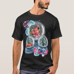 Camiseta Snow Globe Winter Snow Red Cardinho Bird Snowglobe