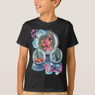 Camiseta Snow Globe Winter Snow Red Cardinho Bird Snowglobe