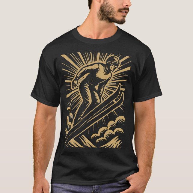 Camiseta Snow Skier Retro Art Deco (Frente)