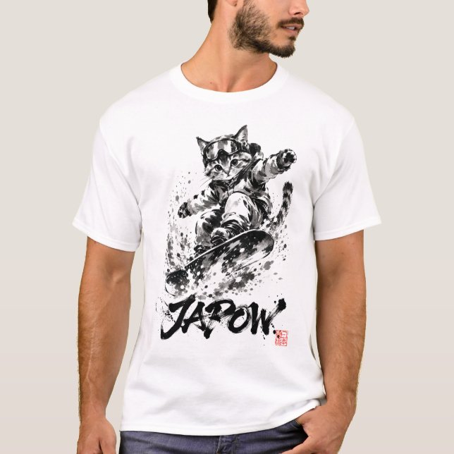 Camiseta Snowboard Brush Art - Snowboarder cat (Frente)