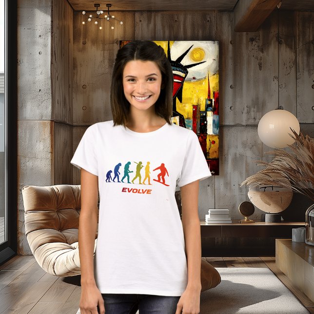 Camiseta Snowboard Evolution Silhouette Jump Design (Criador carregado)