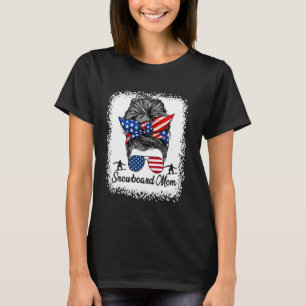 Camiseta Snowboard Mãe Messy Bun USA Bandeiras 4° Ju