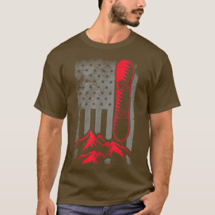 Camiseta Snowboard Mountain Sport Fan USA Flag Distresse