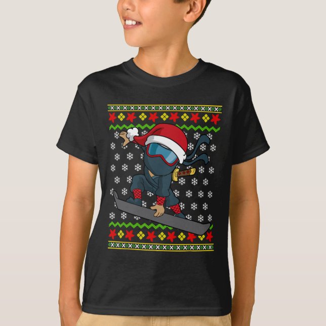 Camiseta Snowboard Ugly Christmas Sweater Patterno Ninja Sn (Frente)